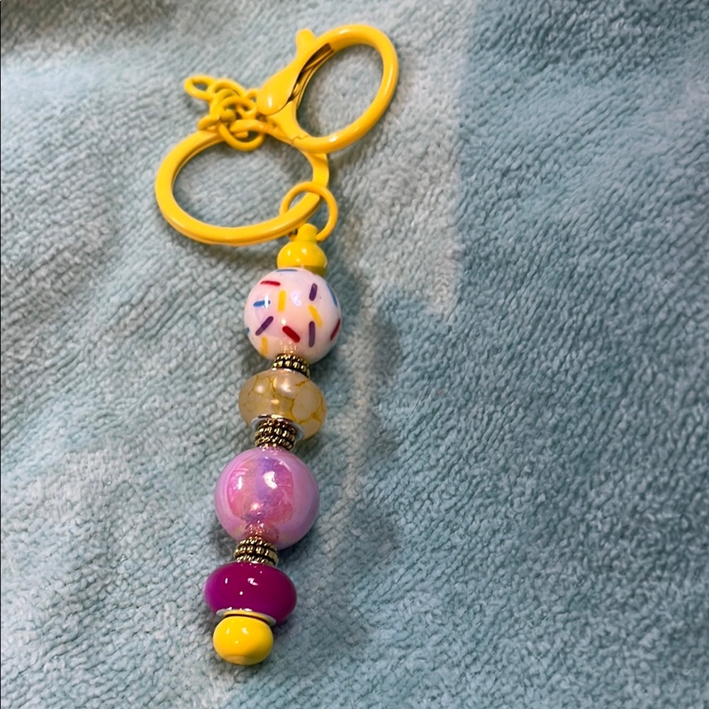 Colorful Beaded Keychain with Yellow Clip